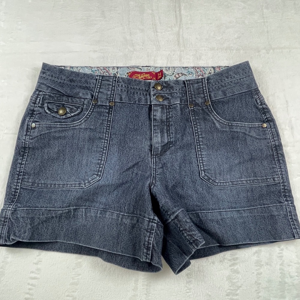 One 5 One Womens Size 14 Dark Wash Denim Shorts Paisley Trim Y2K Boho Summer